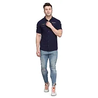 Men's Short Sleeves Spread Shirt (Navy Blue)_S-thumb3