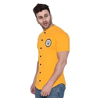 Tfurnish Yellow Cotton Blend Solid Short Sleeves Casual Shirts For Men-thumb2