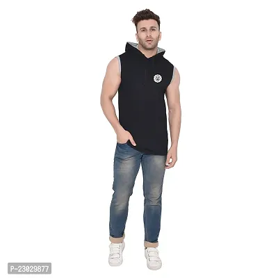 Men's Sleeveless Hooded Tees ( Black )_S-thumb4