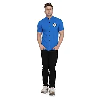 Tfurnish Blue Cotton Blend Solid Short Sleeves Casual Shirts For Men-thumb3