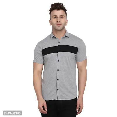 Men's Short Sleeves Spread Shirt (Silver)_S