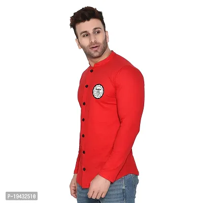 Tfurnish Red Cotton Blend Solid Long Sleeves Casual Shirts For Men-thumb3