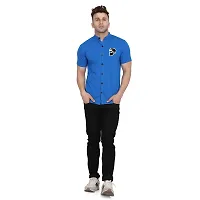 Tfurnish Blue Cotton Blend Solid Short Sleeves Casual Shirts For Men-thumb3