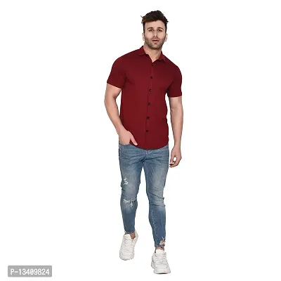 Tfurnish Men's Short Sleeves Spread Collar Shirt (Maroon)_S-thumb5