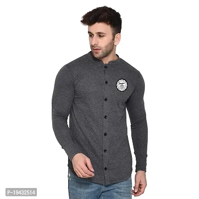 Tfurnish Grey Cotton Blend Solid Long Sleeves Casual Shirts For Men-thumb0