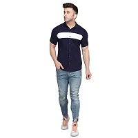 Men's Short Sleeves Spread Shirt (Navy Blue)_S-thumb3