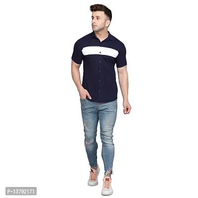 Men's Short Sleeves Spread Shirt (Navy Blue)_S-thumb4