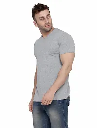 Stylish Cotton Blend Silver Solid Tees For Men-thumb2