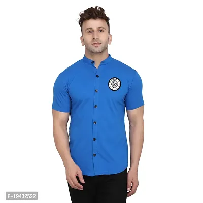 Tfurnish Blue Cotton Blend Solid Short Sleeves Casual Shirts For Men