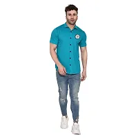 Tfurnish Turquoise Cotton Blend Solid Short Sleeves Casual Shirts For Men-thumb3