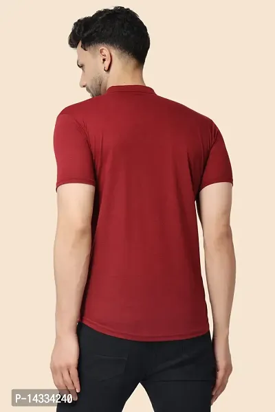 Men's Short Sleeves Mandarin Shirt (Maroon)_S-thumb2