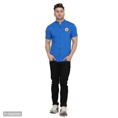 Tfurnish Blue Cotton Blend Solid Short Sleeves Casual Shirts For Men-thumb4