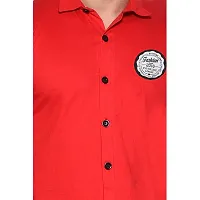 Tfurnish Red Cotton Blend Solid Short Sleeves Casual Shirts For Men-thumb4