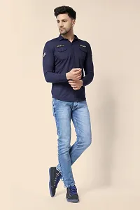 Men's Long Sleeves Spread Collar Shirt (Dark Blue)_S-thumb4