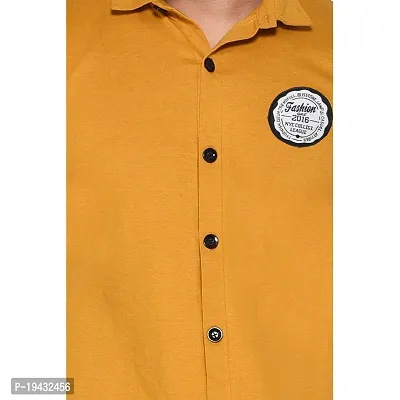 Tfurnish Gold Cotton Blend Solid Short Sleeves Casual Shirts For Men-thumb5