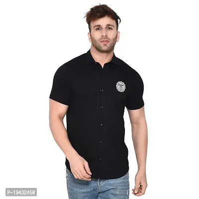 Tfurnish Black Cotton Blend Solid Short Sleeves Casual Shirts For Men