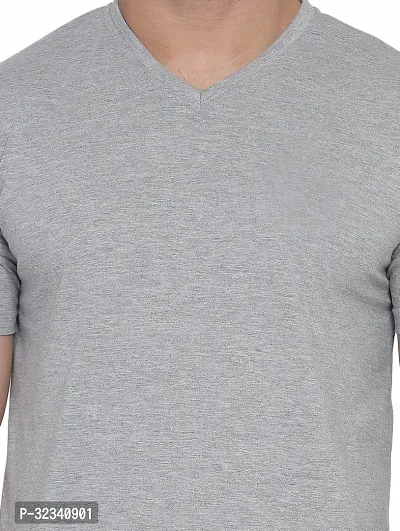 Stylish Cotton Blend Silver Solid Tees For Men-thumb4