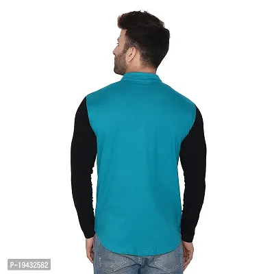 Tfurnish Turquoise Cotton Blend Solid Long Sleeves Casual Shirts For Men-thumb2