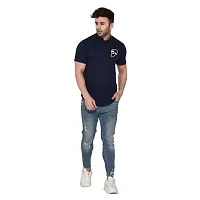 Tfurnish Navy Blue Cotton Blend Solid Short Sleeves Casual Shirts For Men-thumb3