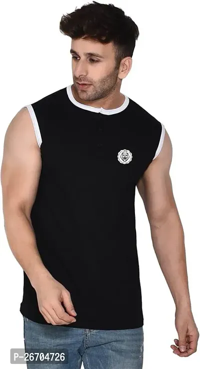 Stylish Cotton Blend Black Solid Tees For Men