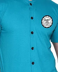 Tfurnish Turquoise Cotton Blend Solid Short Sleeves Casual Shirts For Men-thumb4