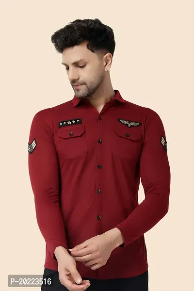 Men's Long Sleeves Spread Collar Shirt (Maroon)_S