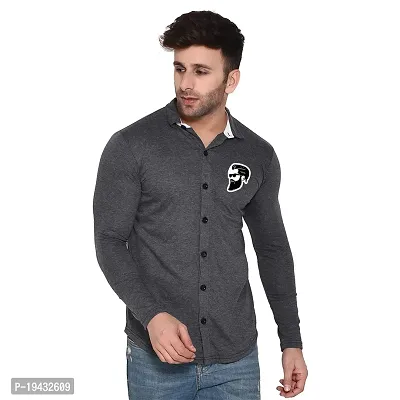 Tfurnish Grey Cotton Blend Solid Long Sleeves Casual Shirts For Men