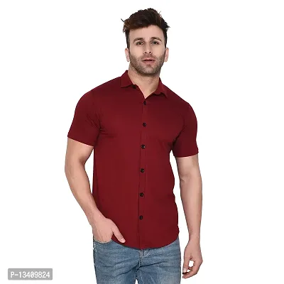 Tfurnish Men's Short Sleeves Spread Collar Shirt (Maroon)_S