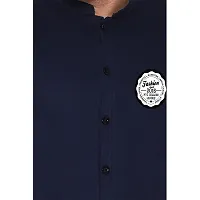 Tfurnish Navy Blue Cotton Blend Solid Short Sleeves Casual Shirts For Men-thumb4