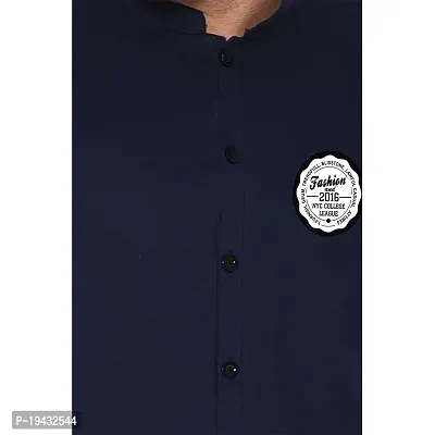 Tfurnish Navy Blue Cotton Blend Solid Short Sleeves Casual Shirts For Men-thumb5