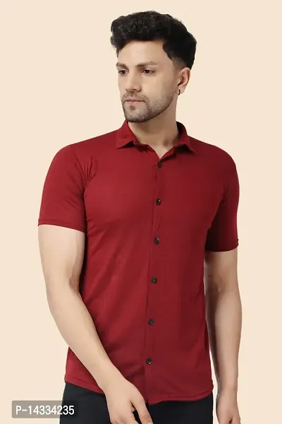 Men's Short Sleeves Spread Collar Shirt (Maroon)_S