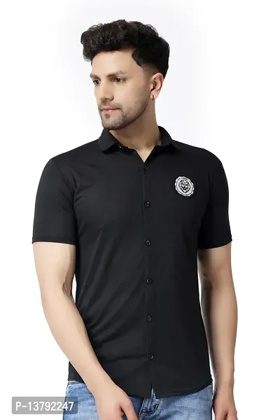 Men's Short Sleeves Spread Shirt (Black)_S-thumb0
