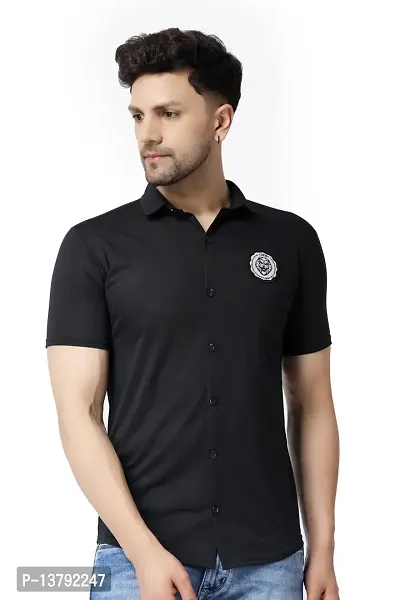 Men's Short Sleeves Spread Shirt (Black)_S