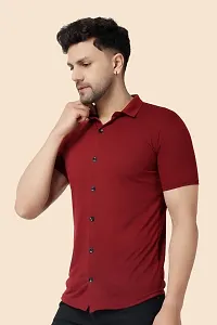 Men's Short Sleeves Spread Collar Shirt (Maroon)_S-thumb2