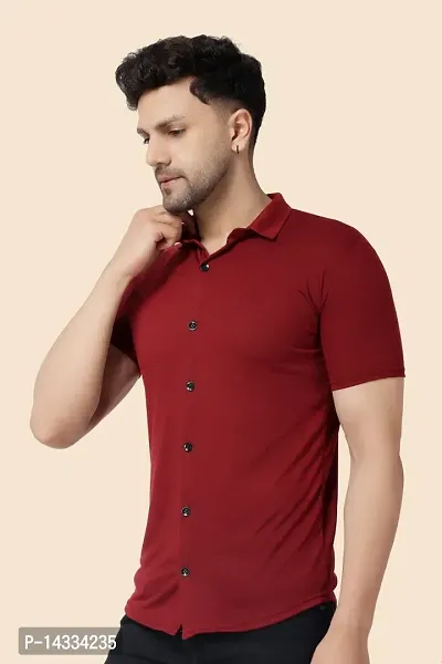 Men's Short Sleeves Spread Collar Shirt (Maroon)_S-thumb3