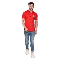 Tfurnish Red Cotton Blend Solid Short Sleeves Casual Shirts For Men-thumb3