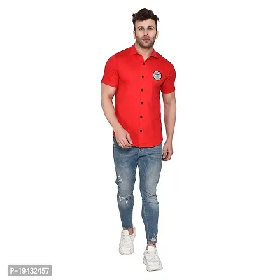 Tfurnish Red Cotton Blend Solid Short Sleeves Casual Shirts For Men-thumb4