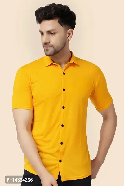 Men's Short Sleeves Spread Collar Shirt (Yellow)_S-thumb0