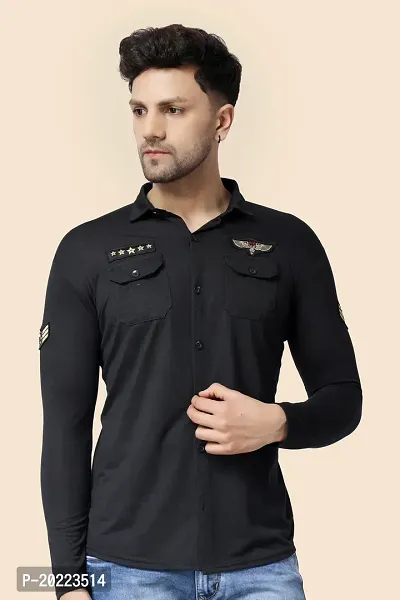 Men's Long Sleeves Spread Collar Shirt (Black)_S-thumb0