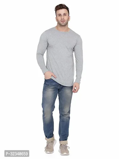 Stylish Cotton Blend Silver Solid Tees For Men-thumb5