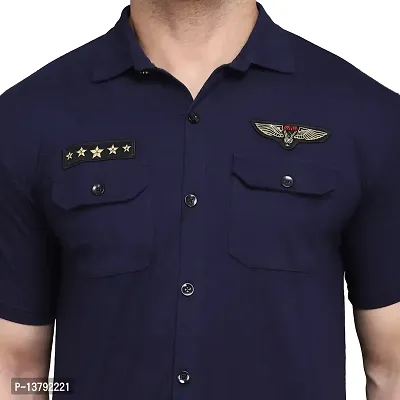Men's Short Sleeves Spread Shirt (Navy Blue)_S-thumb5