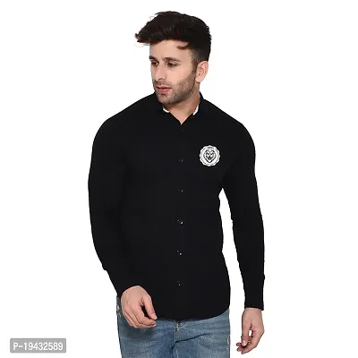 Tfurnish Black Cotton Blend Solid Long Sleeves Casual Shirts For Men