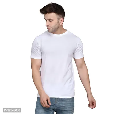 Stylish Cotton Blend White Solid Tees For Men-thumb0