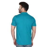 Tfurnish Turquoise Cotton Blend Solid Short Sleeves Casual Shirts For Men-thumb1