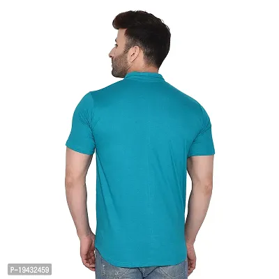 Tfurnish Turquoise Cotton Blend Solid Short Sleeves Casual Shirts For Men-thumb2