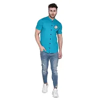 Tfurnish Turquoise Cotton Blend Solid Short Sleeves Casual Shirts For Men-thumb3