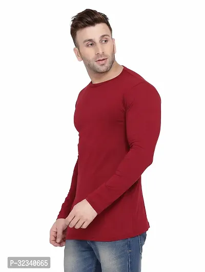 Stylish Cotton Blend Maroon Solid Tees For Men-thumb3