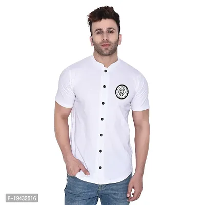 Tfurnish White Cotton Blend Solid Short Sleeves Casual Shirts For Men