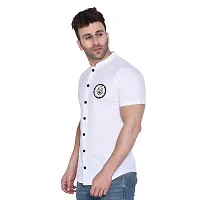 Tfurnish White Cotton Blend Solid Short Sleeves Casual Shirts For Men-thumb2