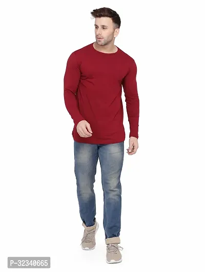 Stylish Cotton Blend Maroon Solid Tees For Men-thumb5